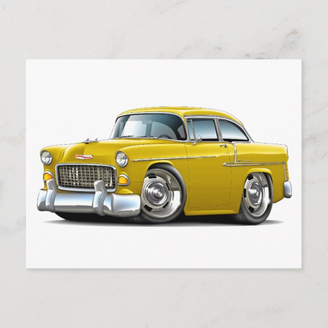 Carte Postale Voiture jaune Chevy Belair 1955 (Devant)