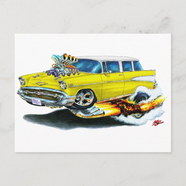 Carte Postale Voiture jaune Chevy Nomad 1957 (Devant)