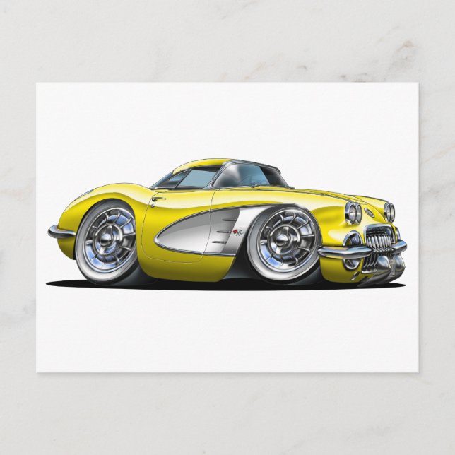 Carte Postale Voiture Jaune Corvette (Devant)