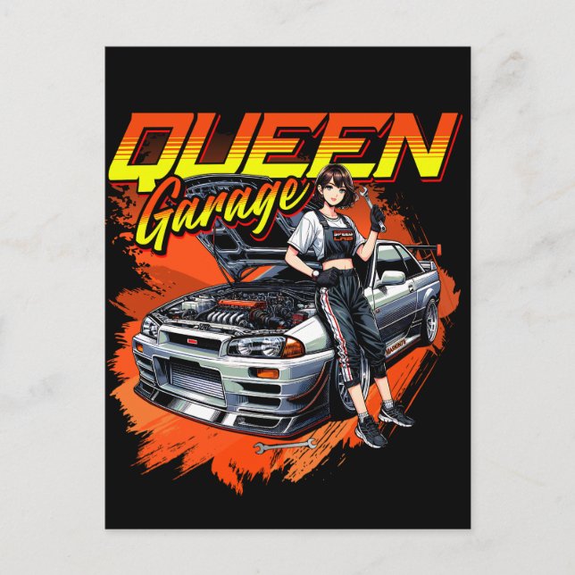 Carte Postale Voiture mécanique à dérive Anime - Garage Queen Ar (Devant)
