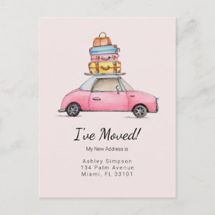 Carte Postale Voiture mignonne avec bagage 'I've Moved'