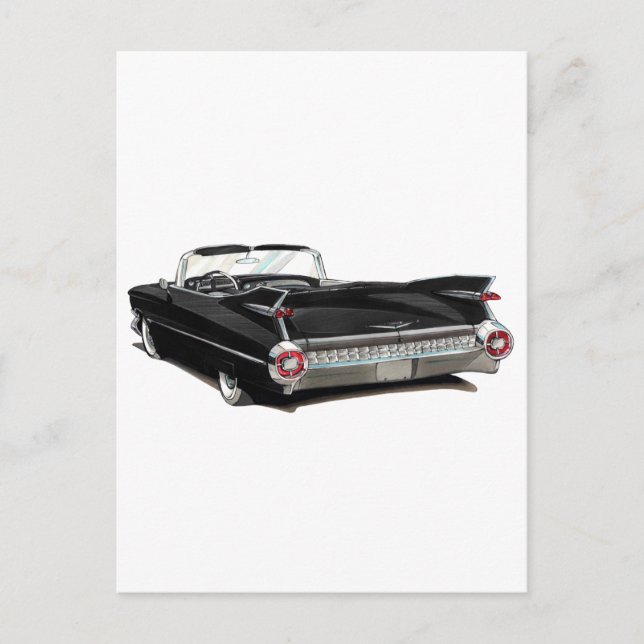 Carte Postale Voiture noire Cadillac 1959 (Devant)