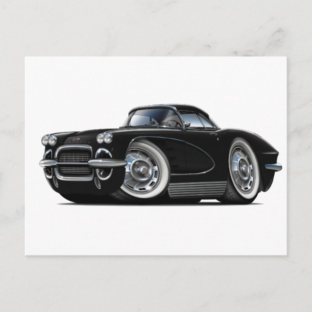 Carte Postale Voiture noire Corvette 1962 (Devant)