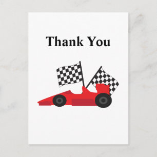 Carte Postale Voiture Red Race avec drapeaux À damiers
