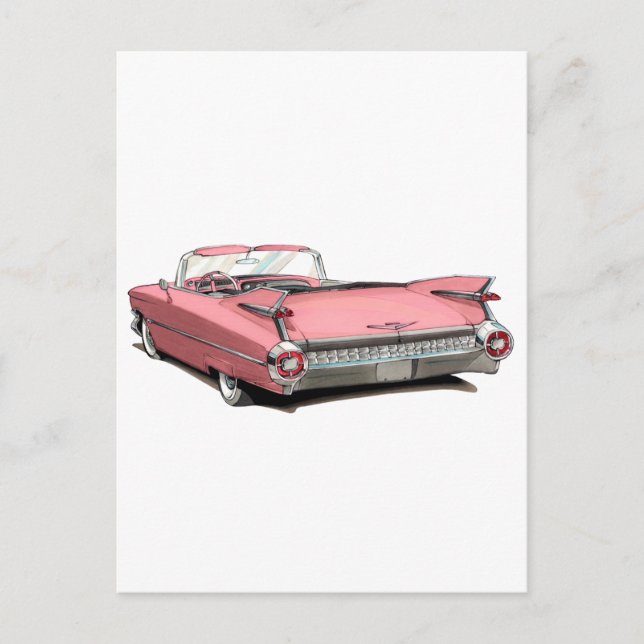 Carte Postale Voiture rose Cadillac 1959 (Devant)