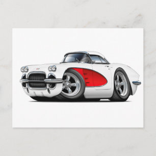 Carte Postale Voiture Rouge-Blanc 1961 Corvette