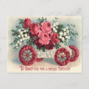 Carte Postale Voiture Rouge Rose Lily de la Vallée Oubliez-Moi-P