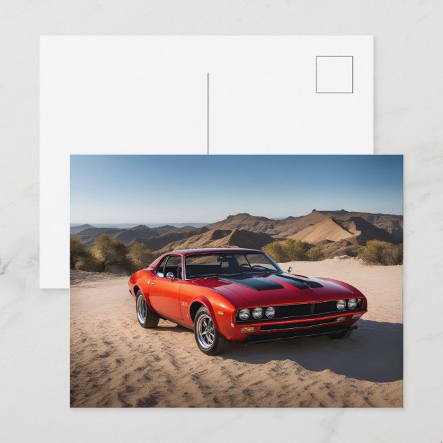 Carte Postale voiture sport dans le désert (Devant / Derrière)