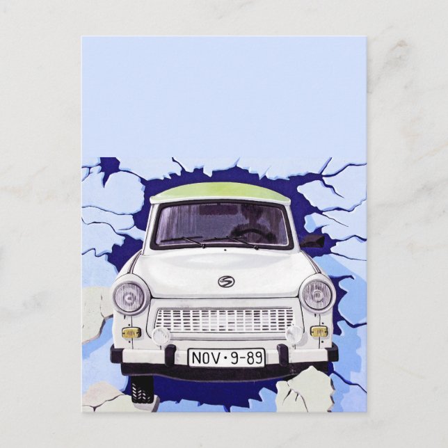 Carte Postale Voiture Trabant, Bleu pâle, Mur de Berlin (Devant)