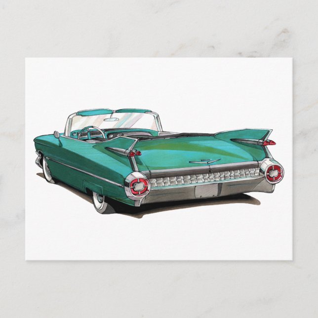 Carte Postale Voiture Turquoise Cadillac 1959 (Devant)