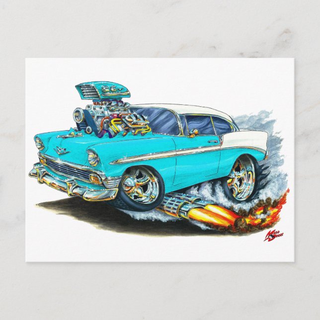Carte Postale Voiture Turquoise Chevy 150-210 1956 (Devant)