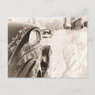 Carte postale Voiture Vintage Ancien Neige Profond