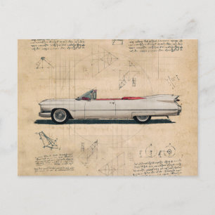 Carte Postale Voiture vintage blanche Cadillac