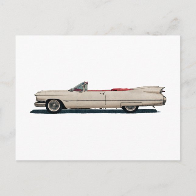 Carte Postale Voiture vintage blanche Cadillac (Devant)