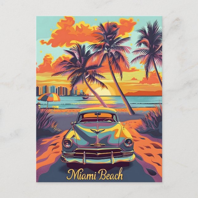 Carte Postale Voiture Vintage Miami Beach (Devant)