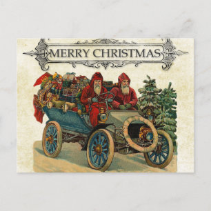 Carte Postale Voiture Vintage Père Noël présente Joyeux Noël