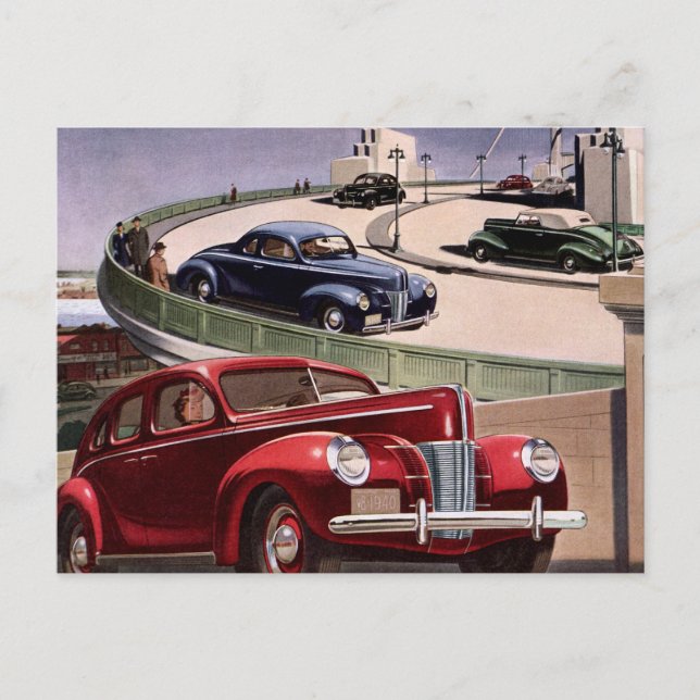 Carte Postale Voitures d'époque, Voyage sur la route des berline (Devant)