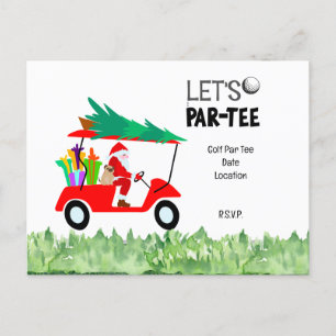 Carte Postale Voiturette de golf avec Père Noël Let Par Tee Golf