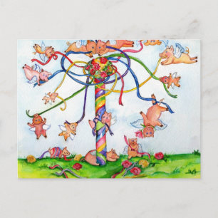 Carte Postale Voler Des Cochons Autour De Maypole