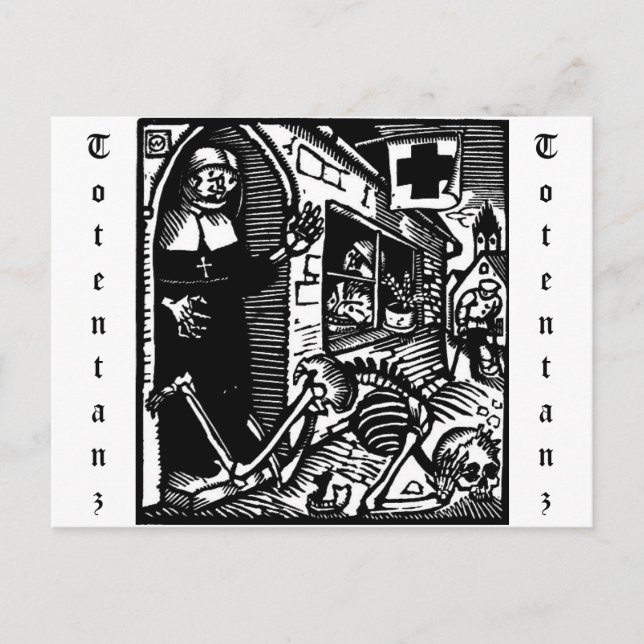 Carte postale Vom Totentanz Nun et Skeleton (Devant)
