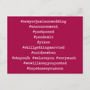 Carte Postale Vos 12 Hashtags Mariages reportés framboise