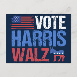 Carte Postale Vote Harris Walz Democrat Donkey American Flag