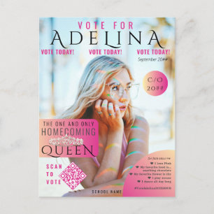 Carte Postale Vote Homecoming Queen Pink Magazine Style HOCO