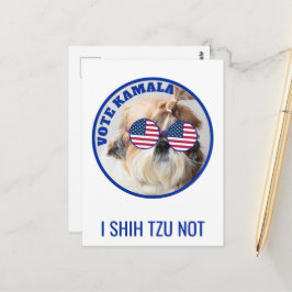 Carte Postale Vote Kamala USA flag Shih Tzu Pas mignon chien