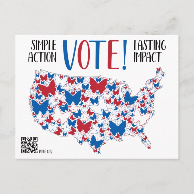 Carte Postale Vote! Lasting Impact, Red White Blue Butterflies  (Devant)