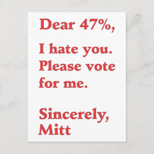 Carte Postale Vote pour Barack Obama Mitt Romney Vous déteste 47