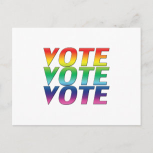 Carte Postale "Vote vote vote" pride lgbtq lgbt arc-en-ciel blan