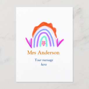 Carte Postale Votre message e ajouter nom de texte rainbow profe