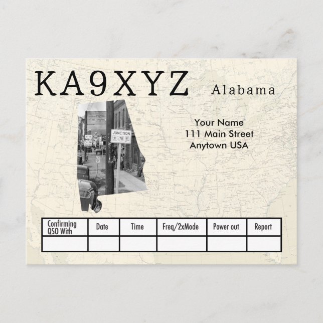 Carte Postale Votre photo Alabama en forme découpe QSL personnal (Devant)