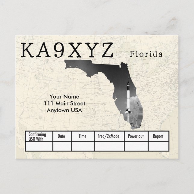 Carte Postale Votre photo Floride découpe personnalisée QSL (Devant)