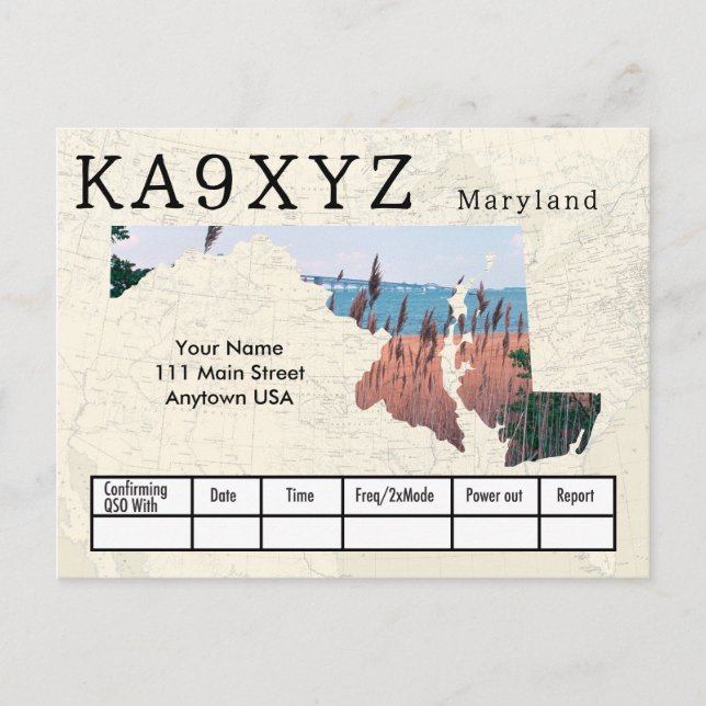 Carte Postale Votre photo Maryland en forme de découpe QSL perso (Devant)