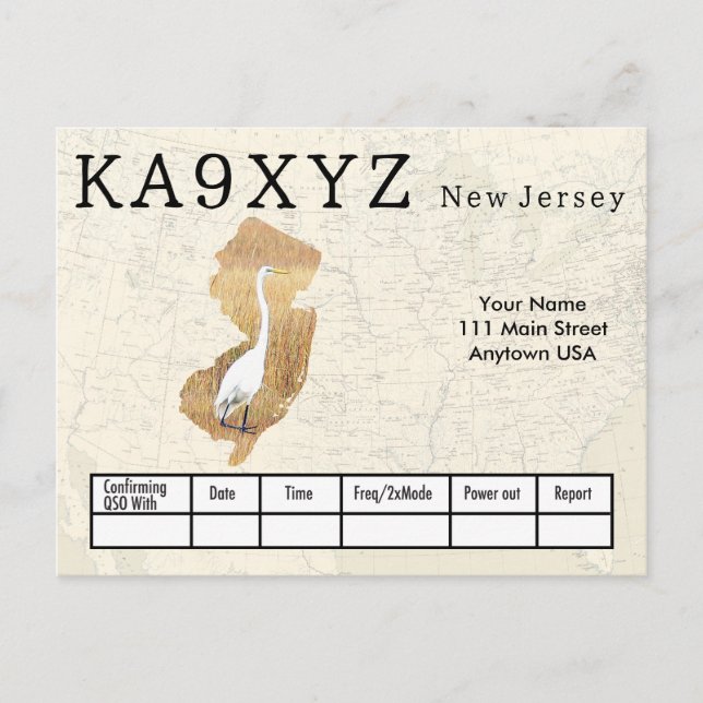 Carte Postale Votre photo New Jersey en forme découpe QSL person (Devant)