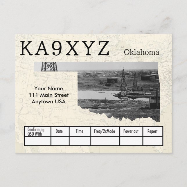 Carte Postale Votre photo Oklahoma en forme découpe QSL personna (Devant)
