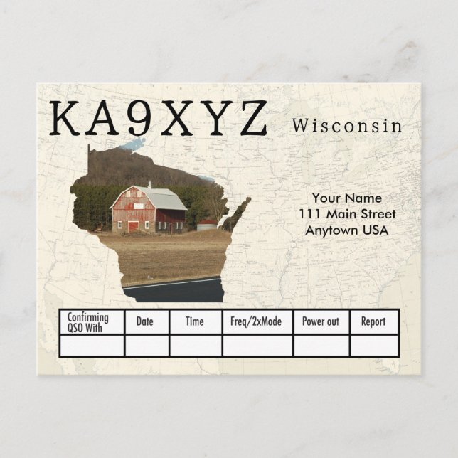 Carte Postale Votre photo Wisconsin en forme de découpe QSL pers (Devant)