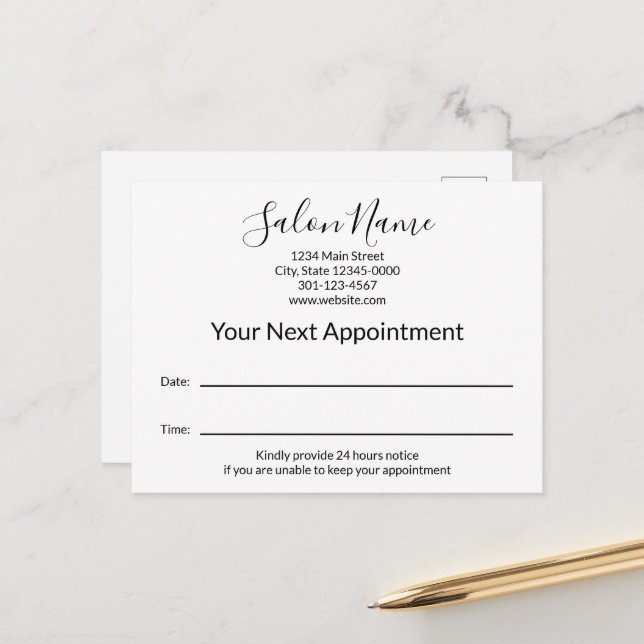 Carte Postale Votre prochain rendez-vous Salon de beauté noir et (Devant/Arrière en situation)