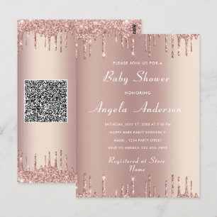 Carte Postale Votre QR Code Rose Gold Baby Girl Shower Invitatio