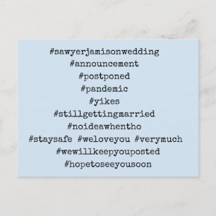 Carte Postale Votre Top 12 Hashtags Mariage léger bleu reporté