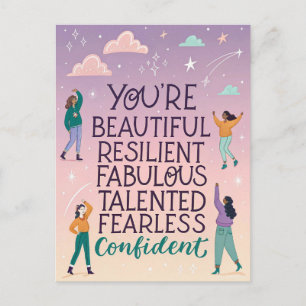 Carte Postale Vous êtes belle et sans peur Citation Motivationne