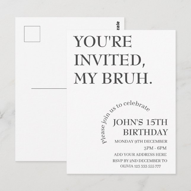 Carte Postale VOUS ÊTES INVITÉ, MON FRÈRE D'ANNIVERSAIRE Funny P (Devant / Derrière)