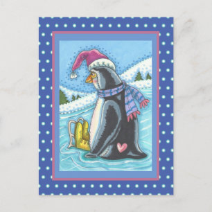 CARTE POSTALE VOUS MANQUANT, LONELLEMENT COEUR PENGUIN WHIMSY VA