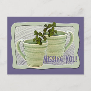 Carte Postale Vous Manquez Deux Tasses Vertes Branches de Menthe