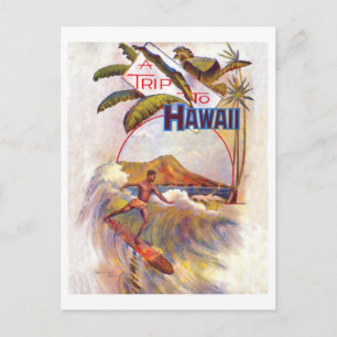 Carte Postale Voyage à Hawaï, surfant sur une grosse vague, vint