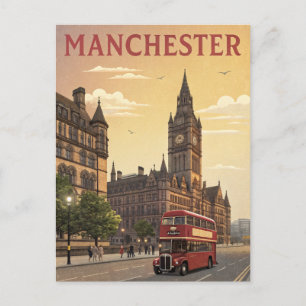 Carte Postale Voyage à l'hôtel de ville de Manchester vintage