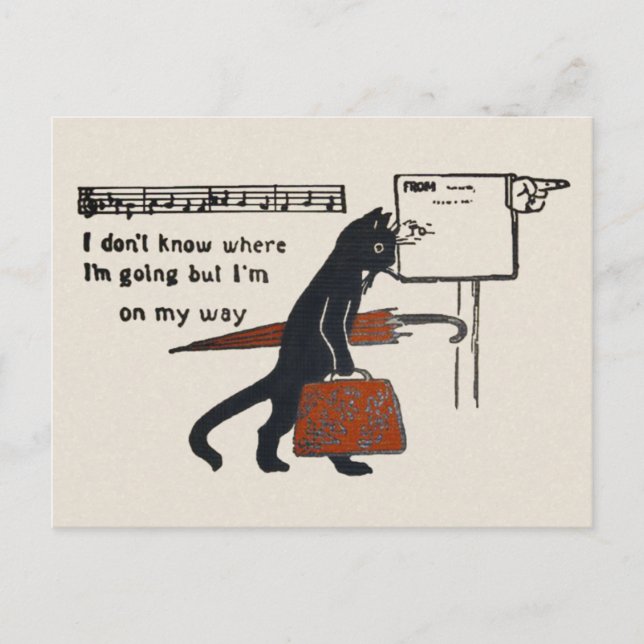 Carte postale Voyage Chat Noir Style Vintage (Devant)