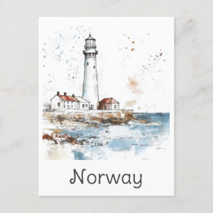 Carte Postale Voyage d'aquarelle de la côte du phare de Norvège