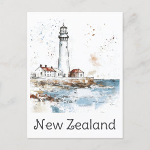 Carte Postale Voyage d'aquarelle du phare de Nouvelle-Zélande